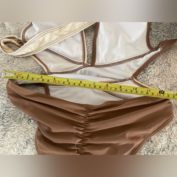 COPY RELISTED- Super cute cream and brown open back, sexy bodysuit/swimsuit. - Picture 3 of 5